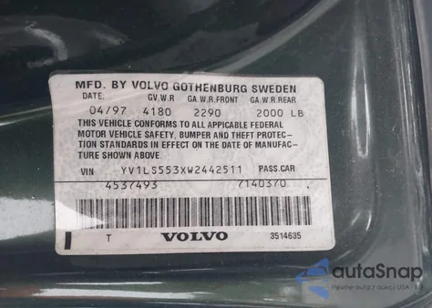 1998 Volvo S70 Gtas/Gtms из США, поврежденный, VIN YV1LS553XW2442511